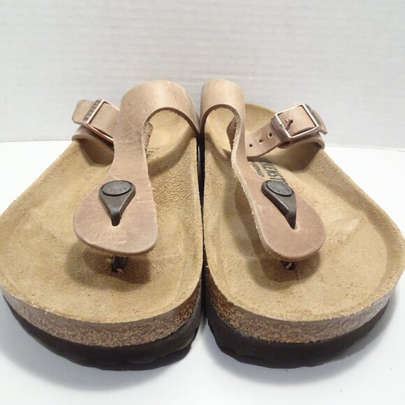 BIRKENSTOCK Gizeh Tan Leather Thong Sandals Size 37 EU 6 US Brown - Picture 1 of 5